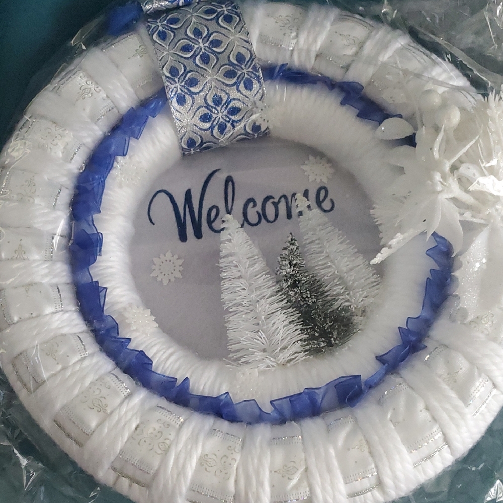 Elegant White and Blue Holiday Wreath